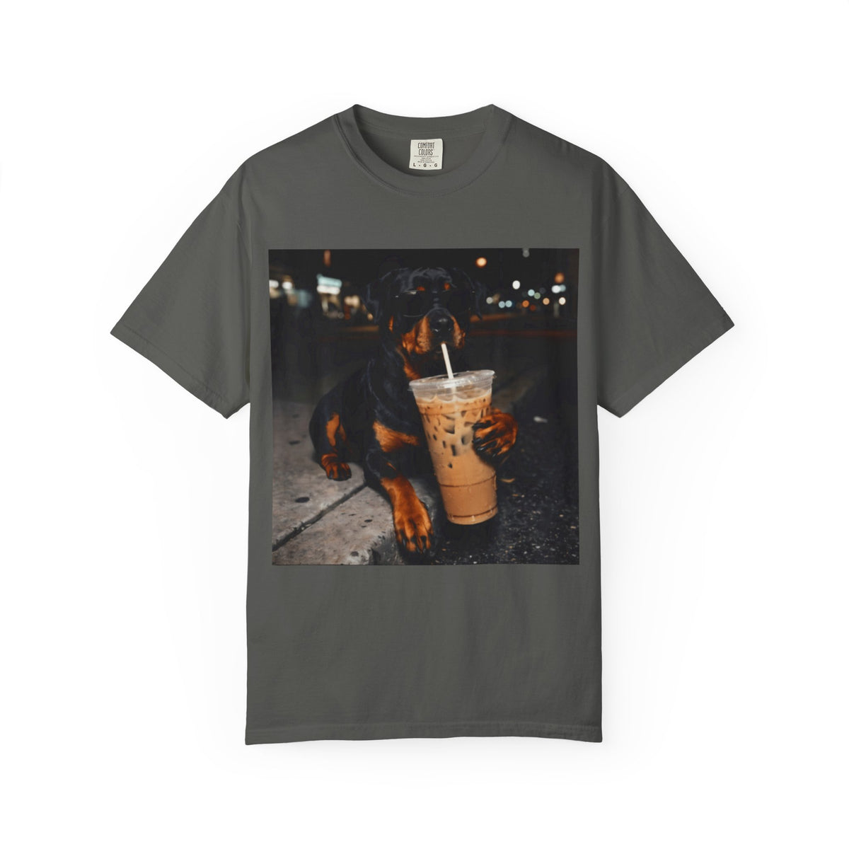 Adult Unisex Garment-Dyed T-shirt Rottweiler Iced Coffee