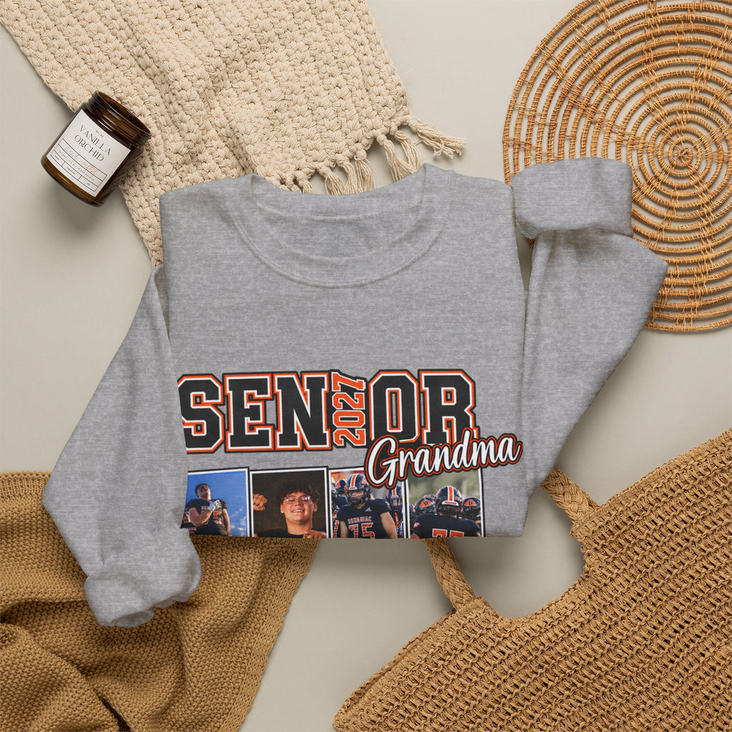 Senior Grandma Photo Collage Sweatshirt — Custom Number 75 Football Crewneck