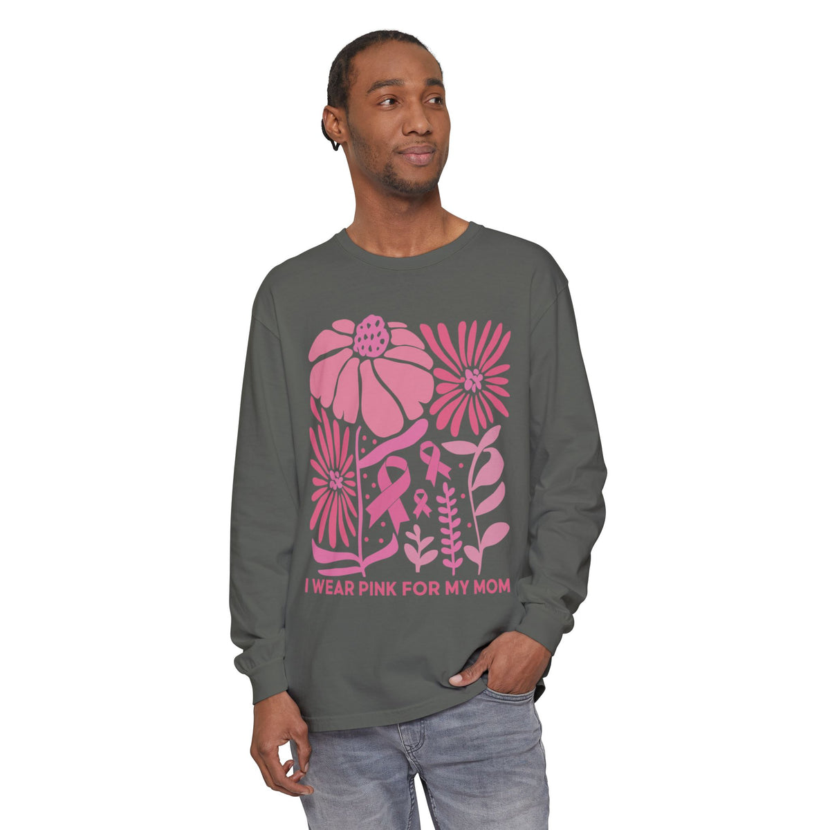 Breast Cancer Awareness Long Sleeve Tee — "I Wear Pink for My Mom"