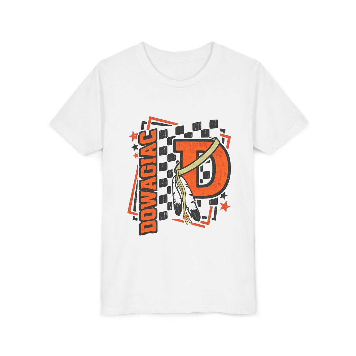 Youth Tee — 'Dowagiac D' Sports Logo Shirt (Cheer Lyrics Back)