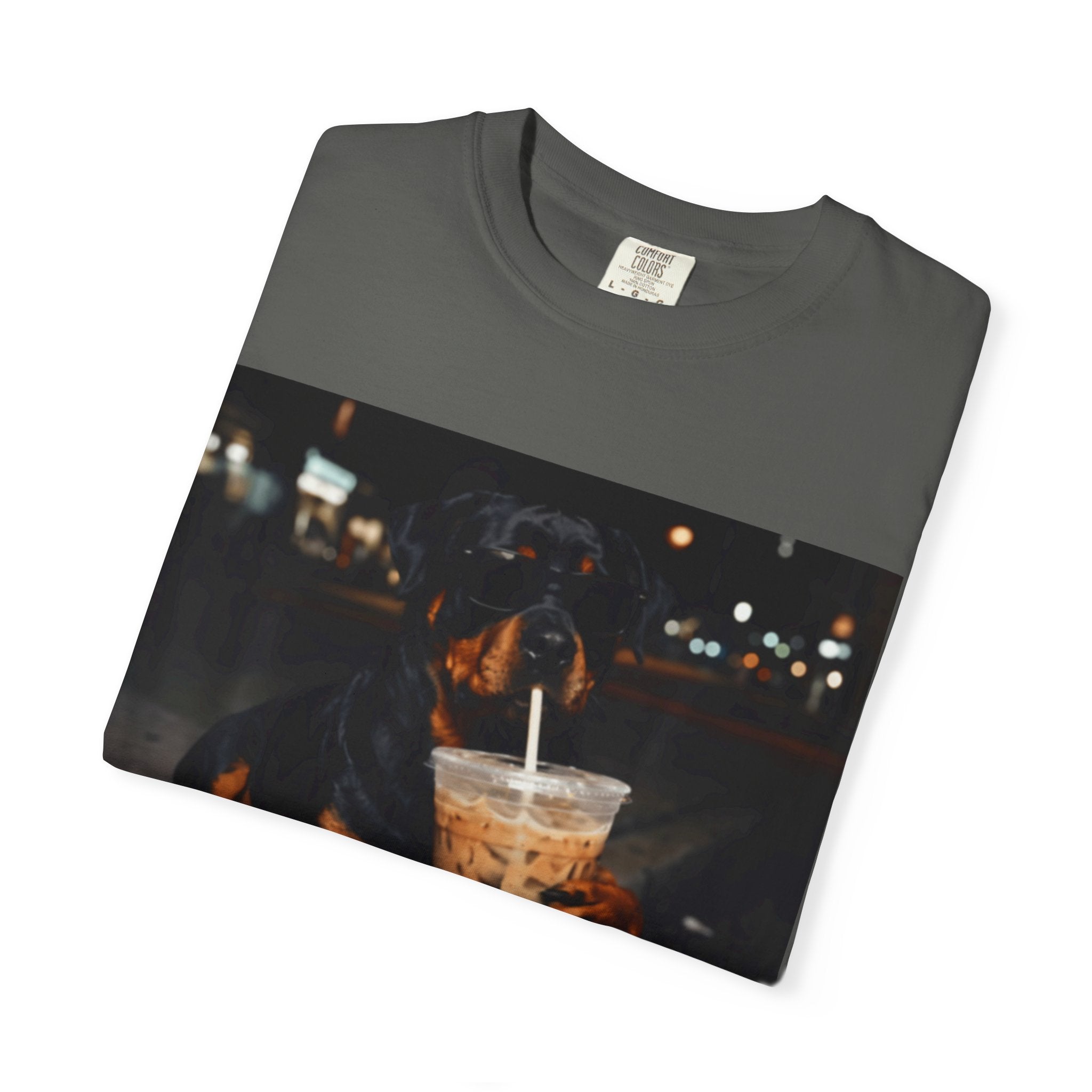 Adult Unisex Garment-Dyed T-shirt Rottweiler Iced Coffee